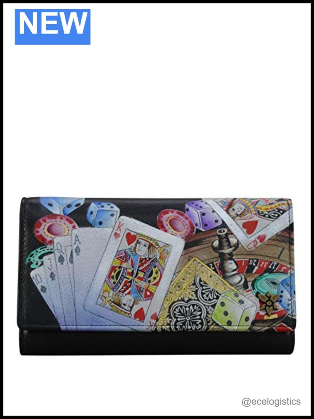 Hand-Painted Genuine Leather RFID Checkbook Clutch Wallet
